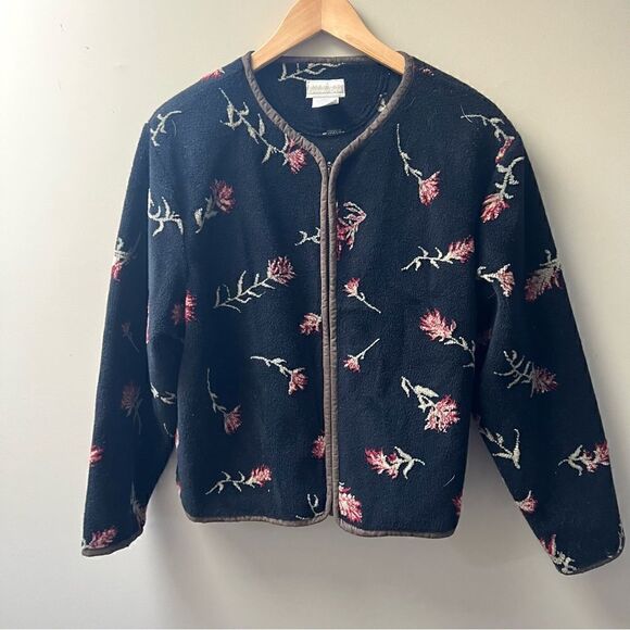 Coldwater Creek black fleece flower fall jacket Sz M - Picture 1 of 5
